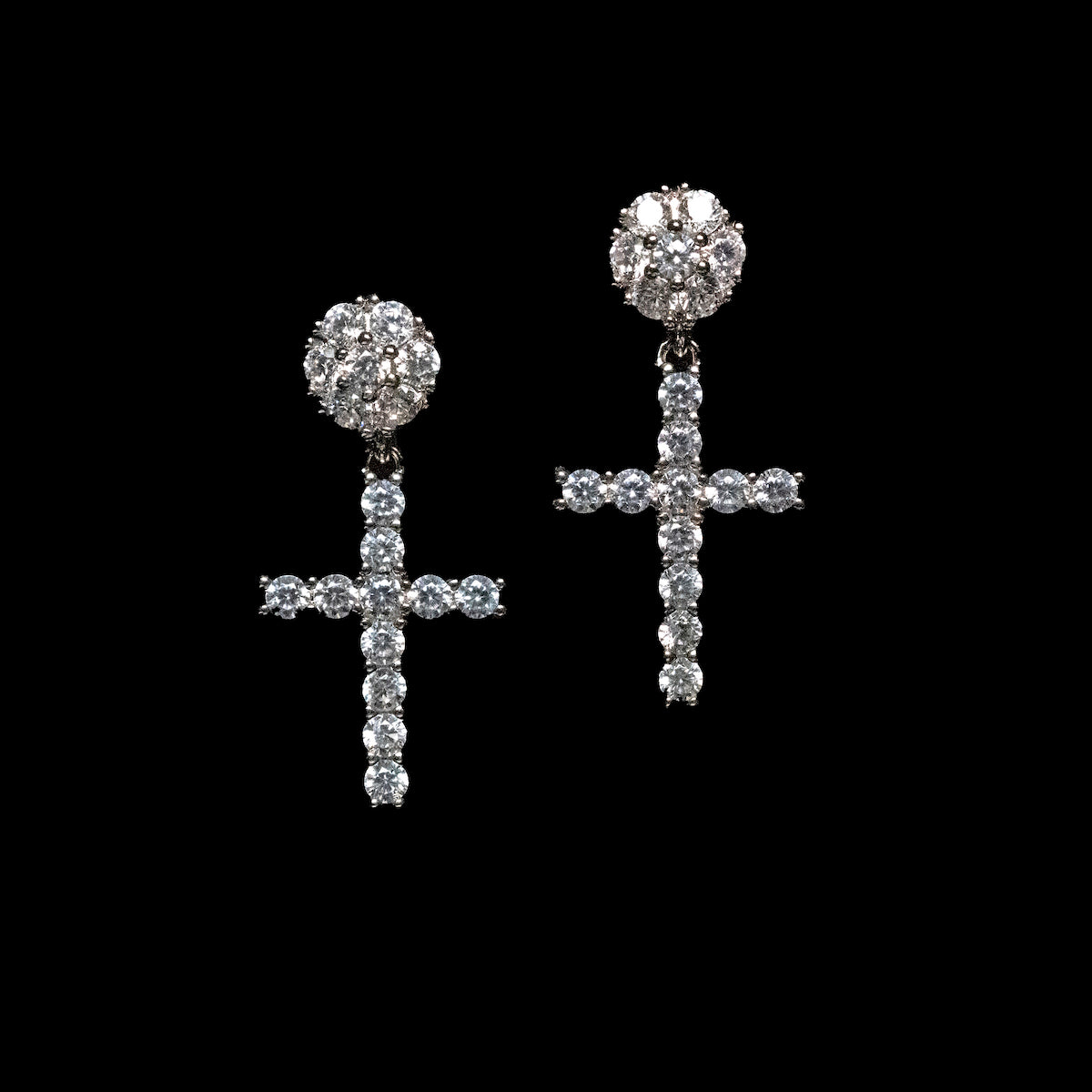 GLD Women GLD Diamond Studded Cross Earrings in White Gold
