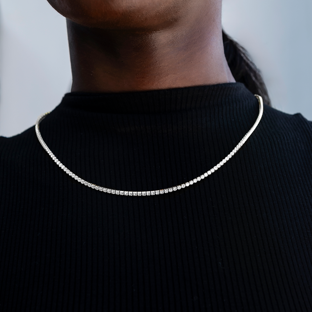 GLD Women Complete Mini Tennis Essential Set - Adjustable Necklace + Bracelet with GLD Pouch in White or Yellow Gold - Perfect Gift Set