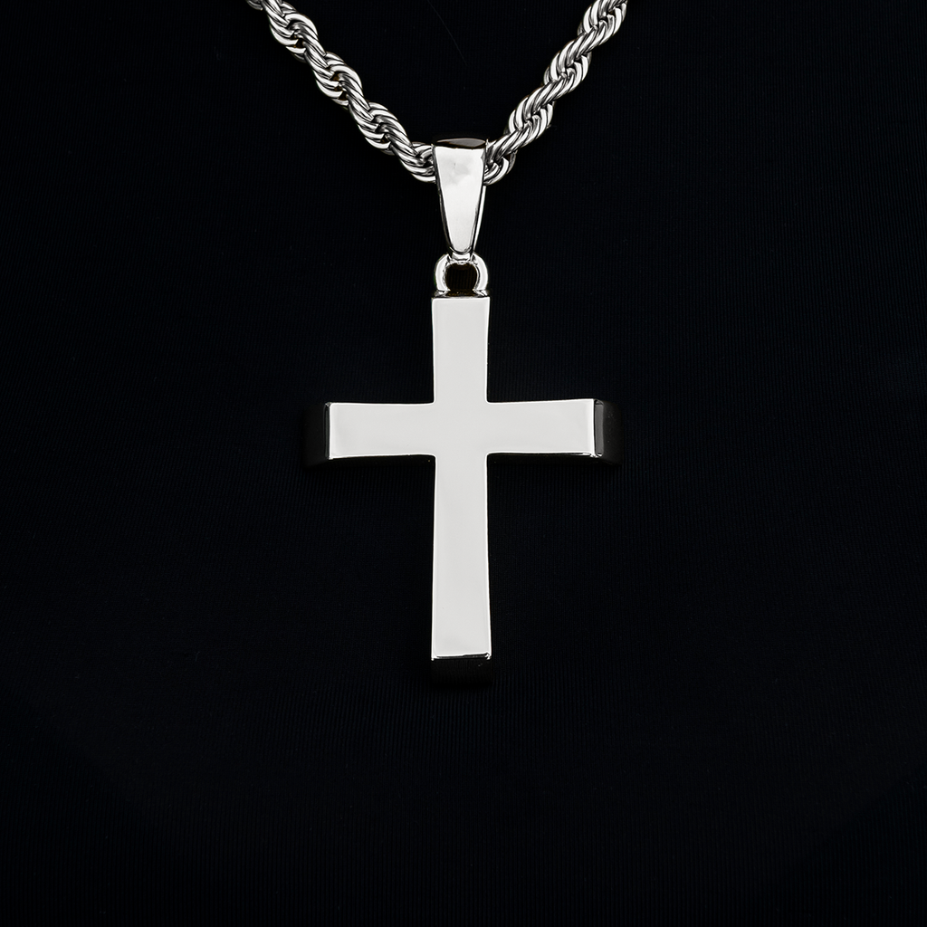 GLD PROMO - WOMEN Large Simple Cross Pendant in White Gold
