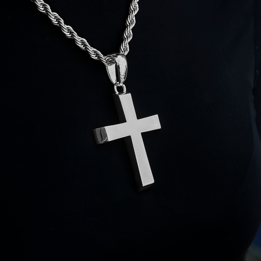 GLD PROMO - WOMEN Large Simple Cross Pendant in White Gold