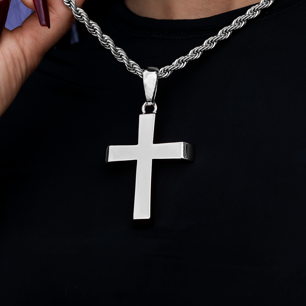 GLD PROMO - WOMEN Large Simple Cross Pendant in White Gold