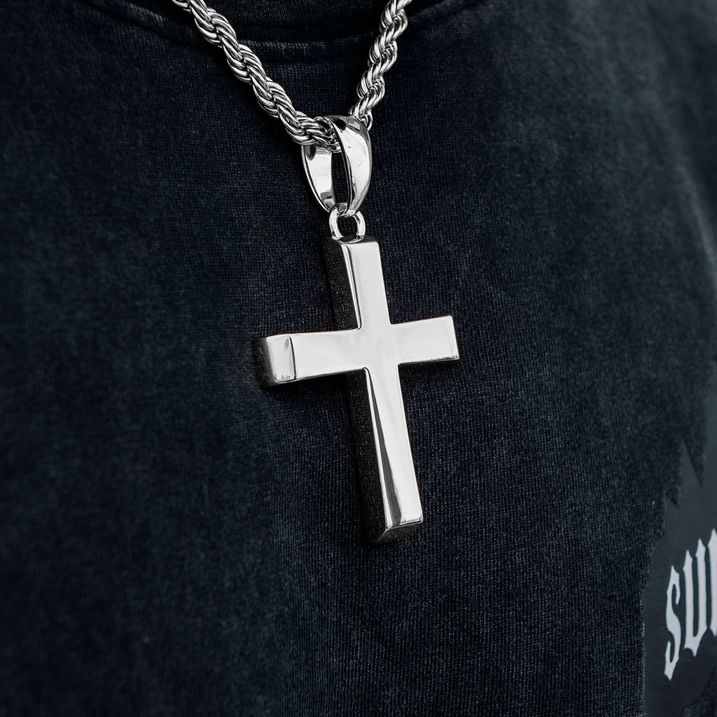 GLD PROMO Large Simple Cross Pendant in White Gold