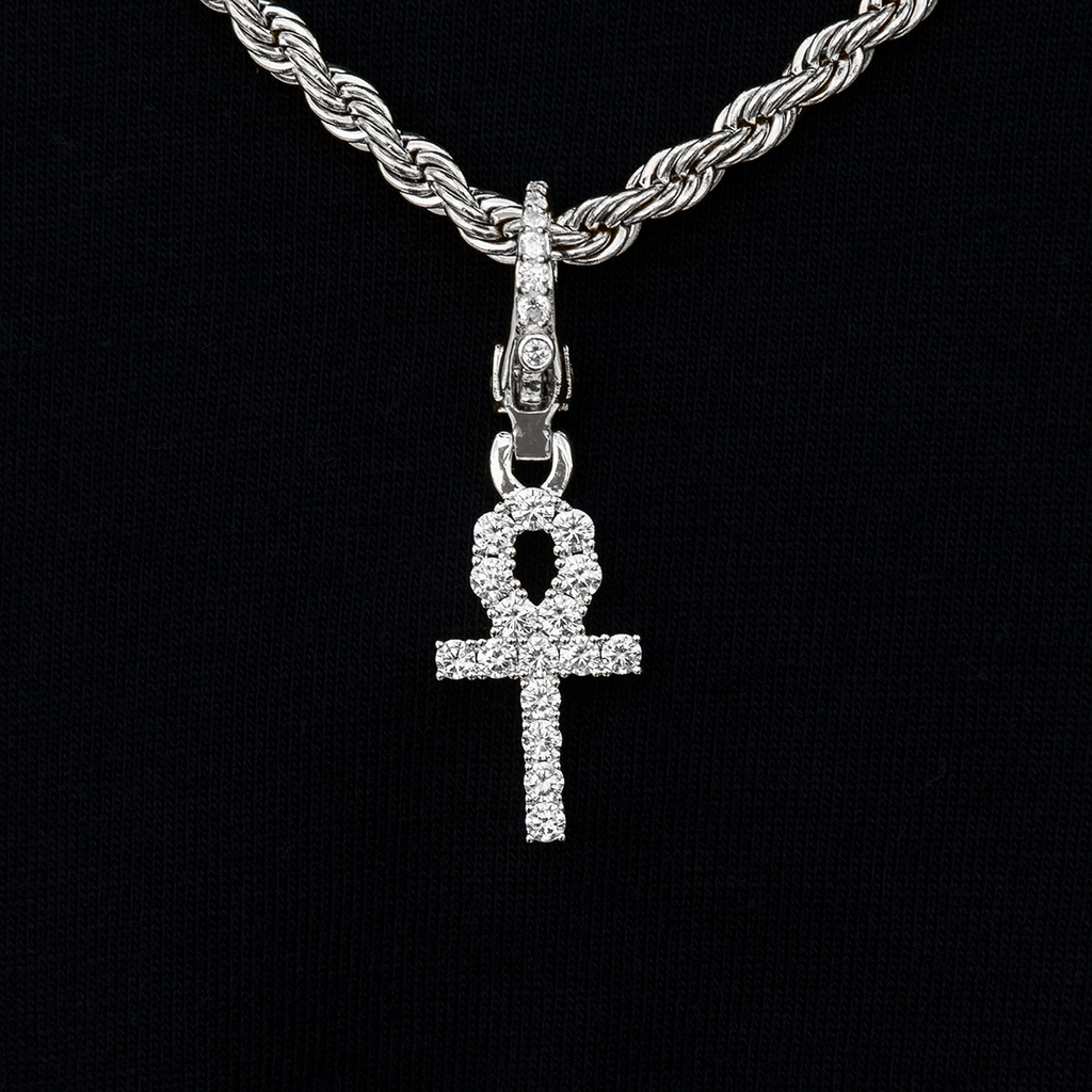 GLD Youth Micro Ankh Cross Clip On Pendant in White Gold