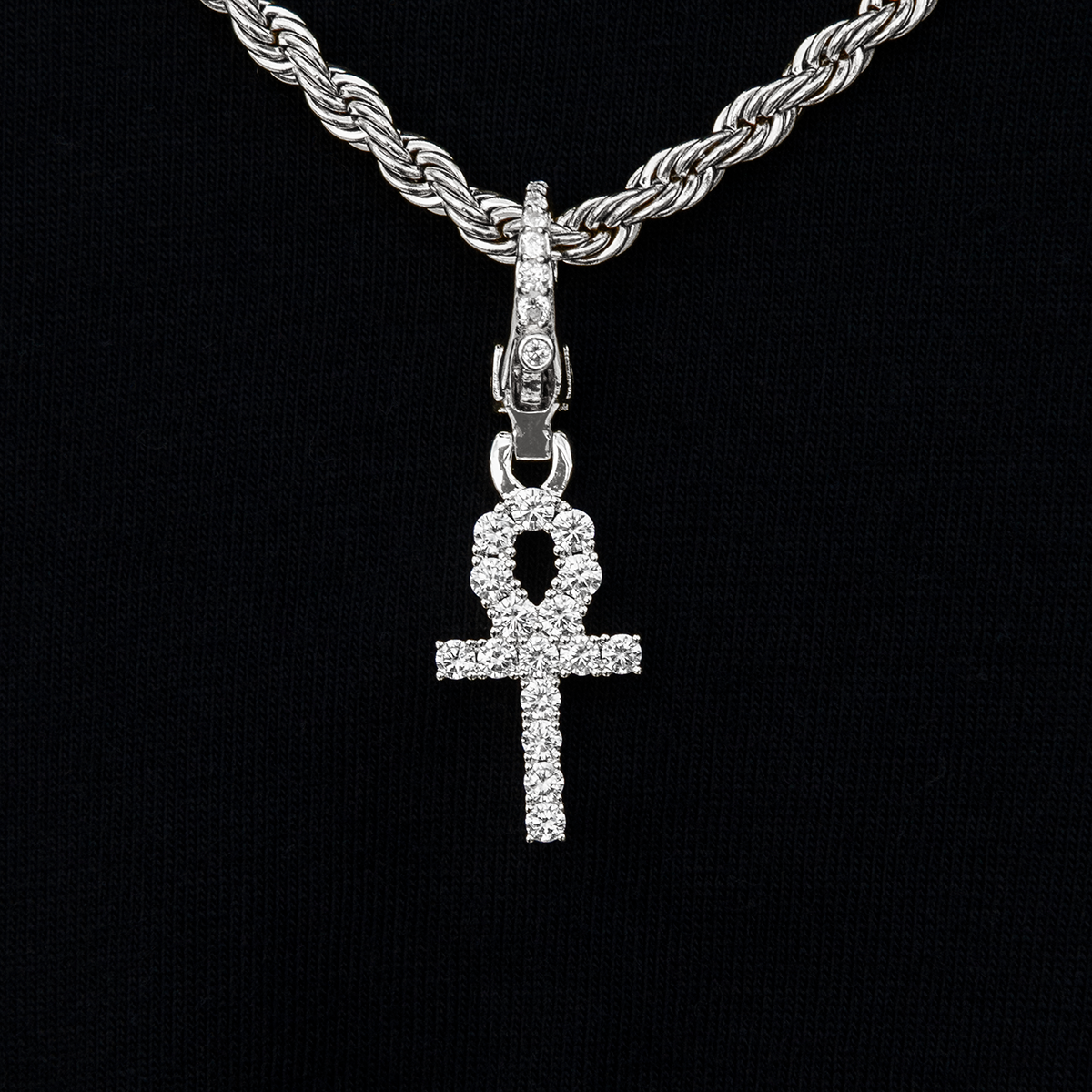 GLD Youth Micro Ankh Cross Clip On Pendant in White Gold