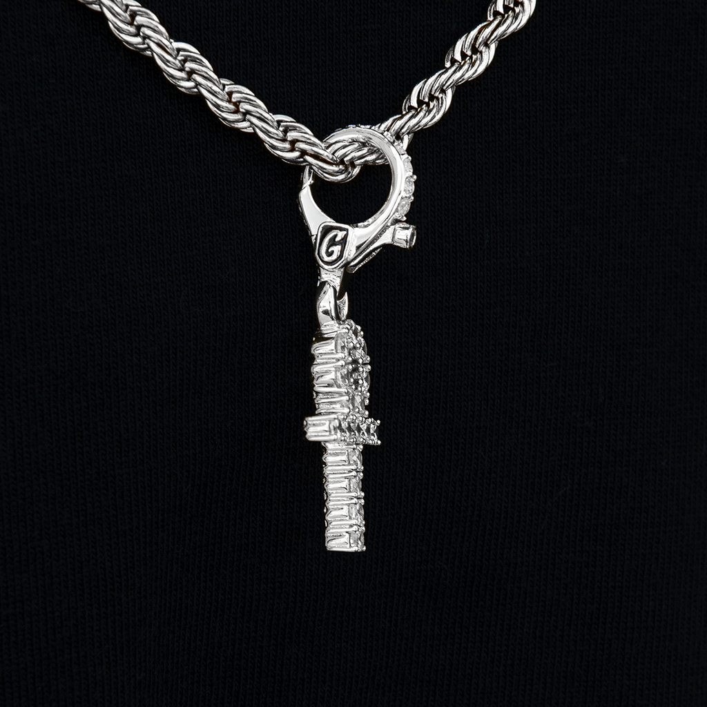 GLD Youth Micro Ankh Cross Clip On Pendant in White Gold