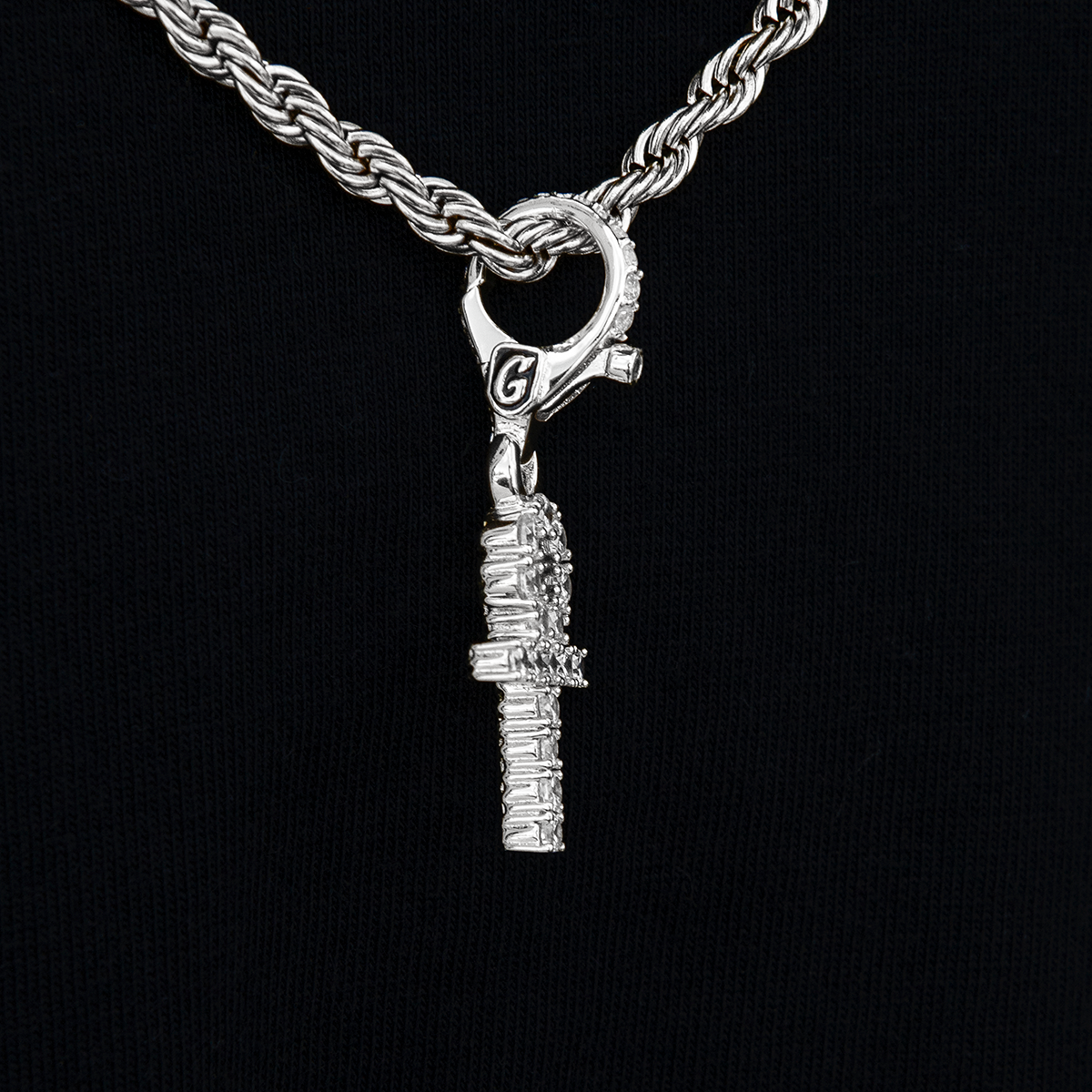 GLD Youth Micro Ankh Cross Clip On Pendant in White Gold