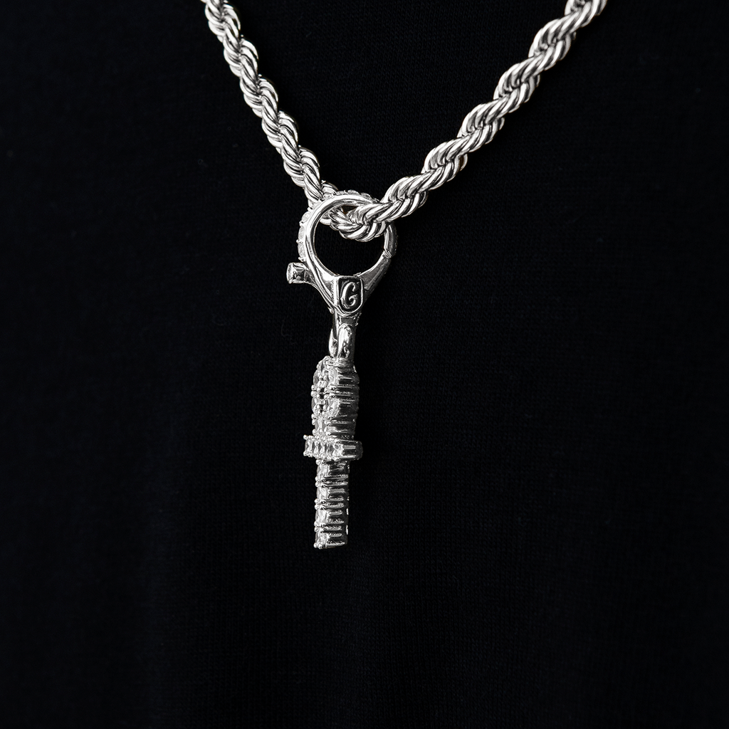 GLD Youth Micro Ankh Cross Clip On Pendant in White Gold