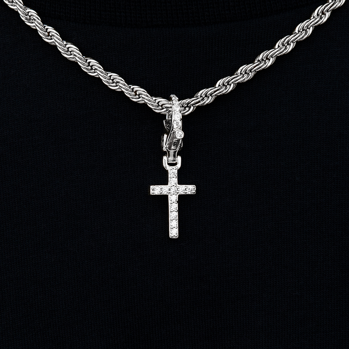 GLD Promo Sets - Clip Ons Iced Micro Cross Clip On Pendant in White Gold