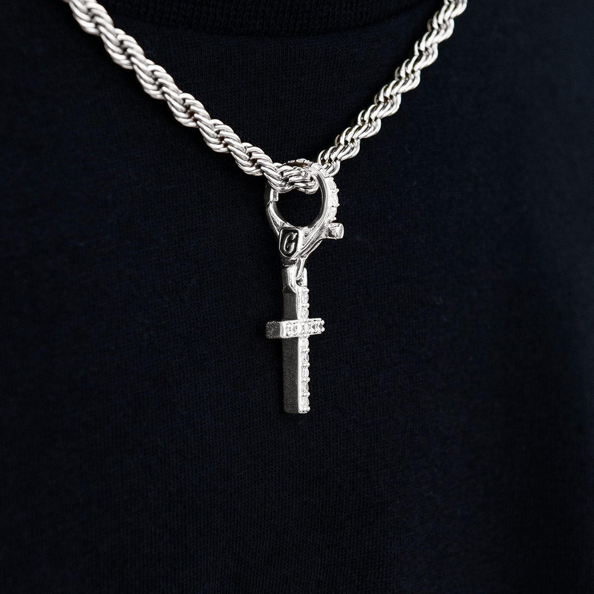 GLD Promo Sets - Clip Ons Iced Micro Cross Clip On Pendant in White Gold