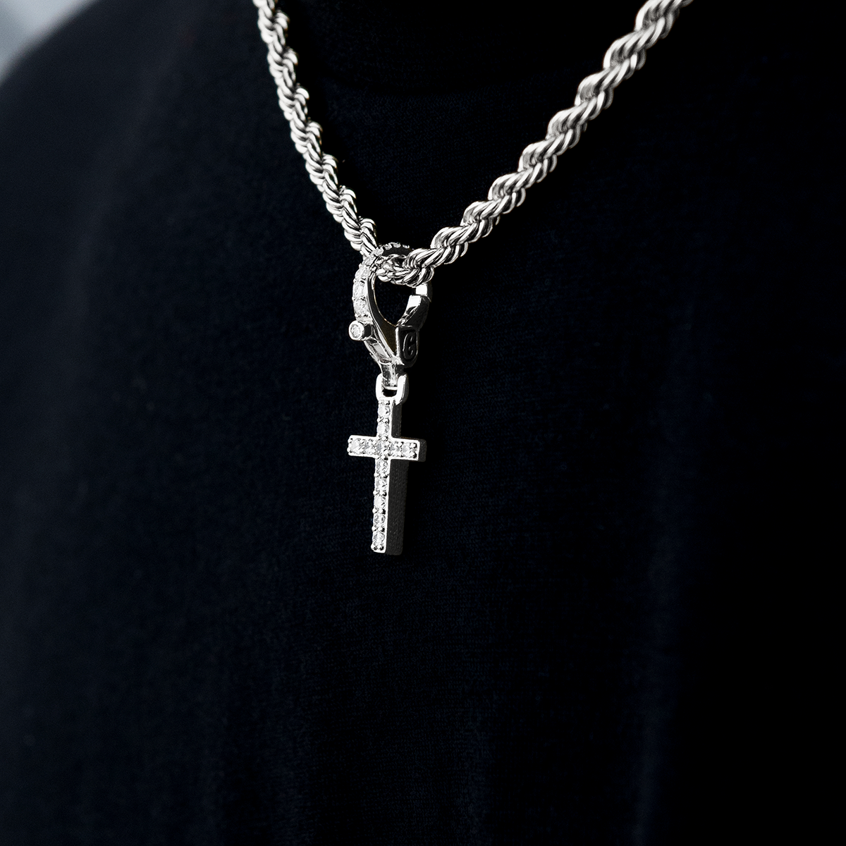 GLD Promo Sets - Clip Ons Iced Micro Cross Clip On Pendant in White Gold