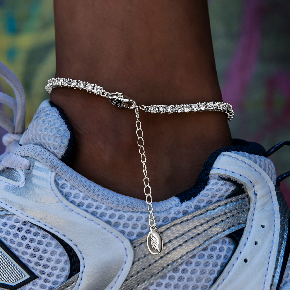 GLD PROMO - WOMEN Heart Tennis Anklet in White Gold- 3mm