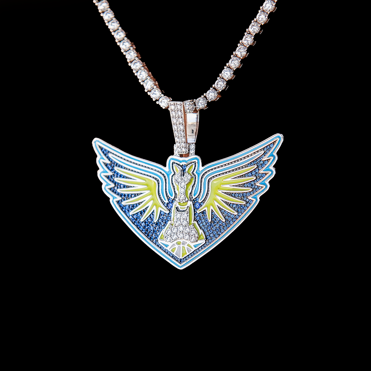 GLD Men Dallas Wings Official WNBA Logo Pendant in White Gold