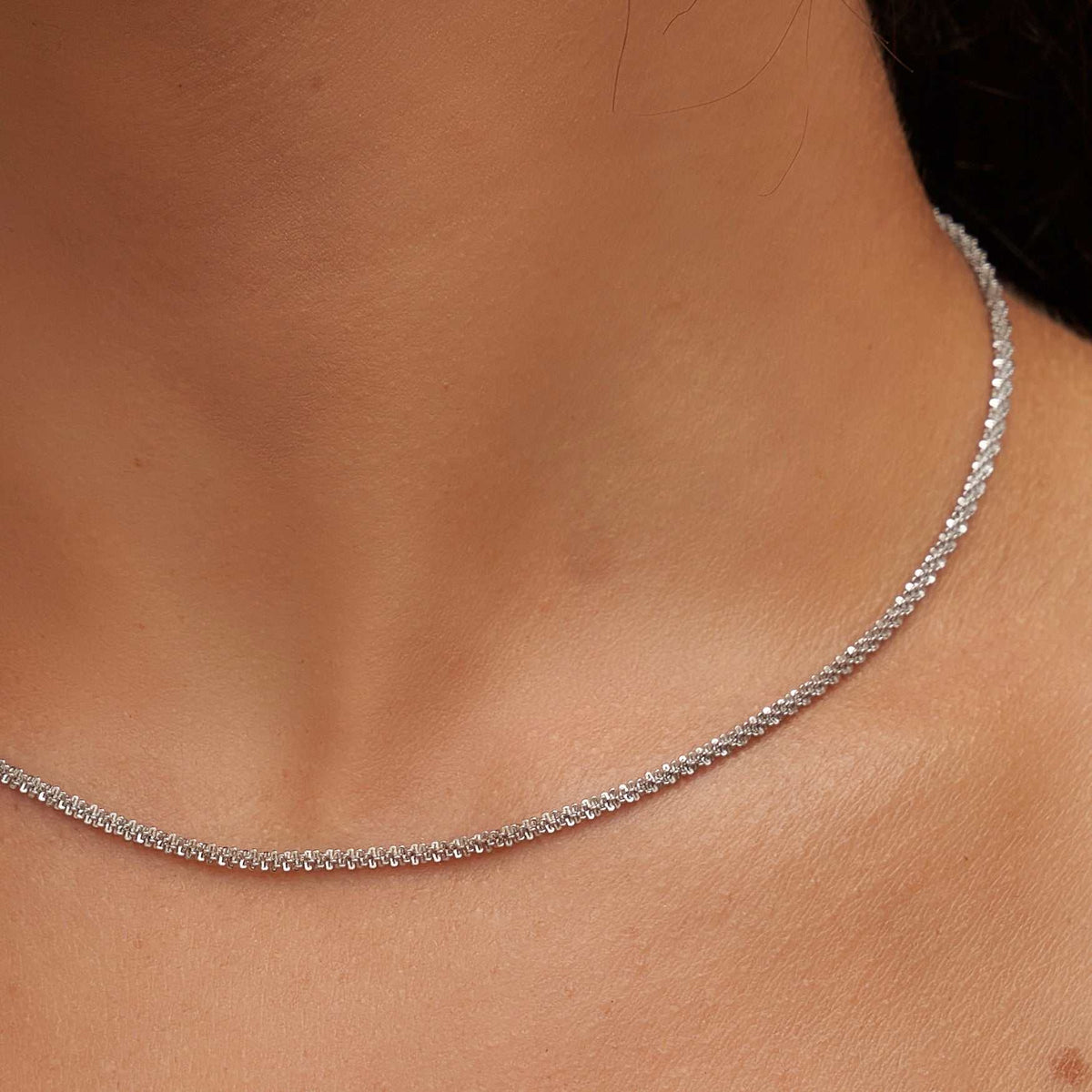 GLD PROMO - WOMEN Popcorn Necklace in White Gold (Adjustable)
