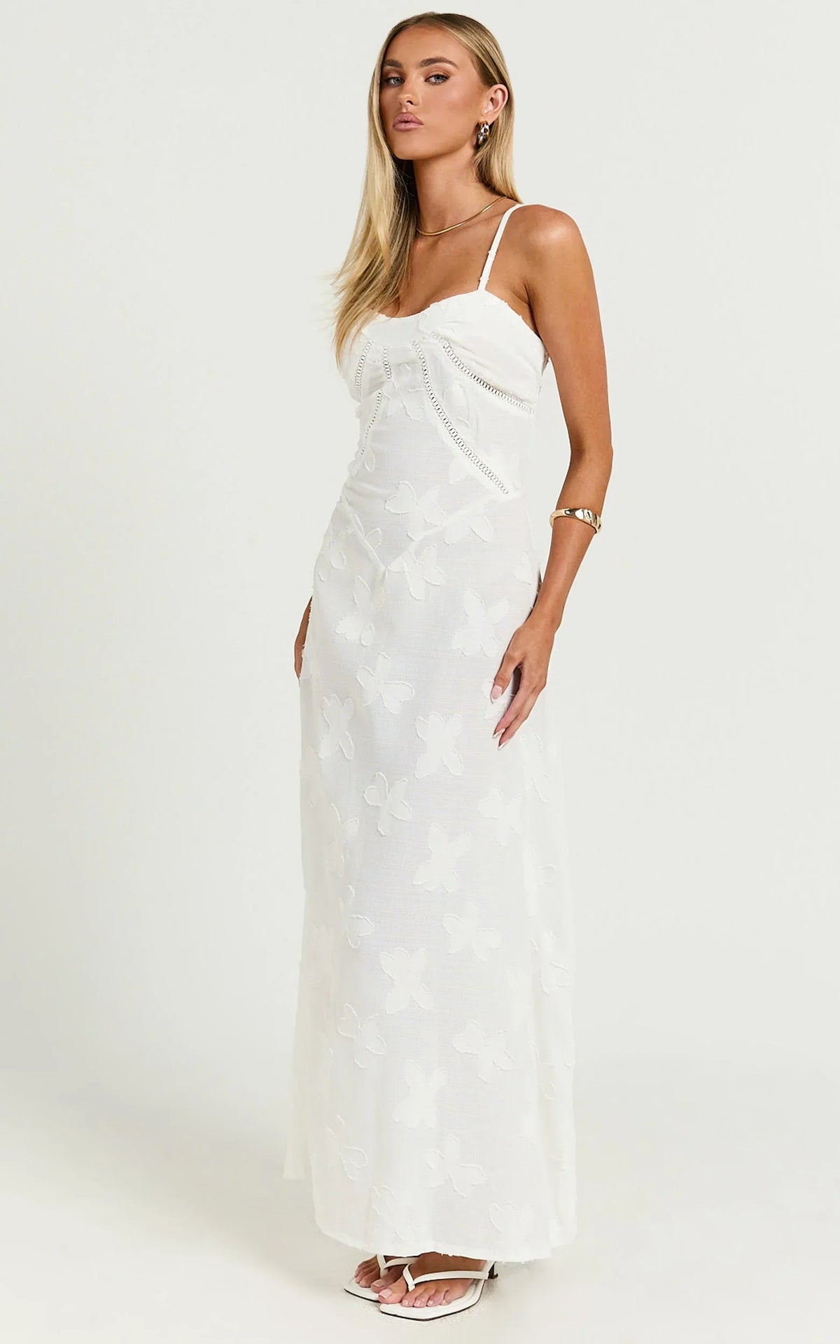 Lily Maxi Dress - Sheer Jacquard Maxi Dress in Cream