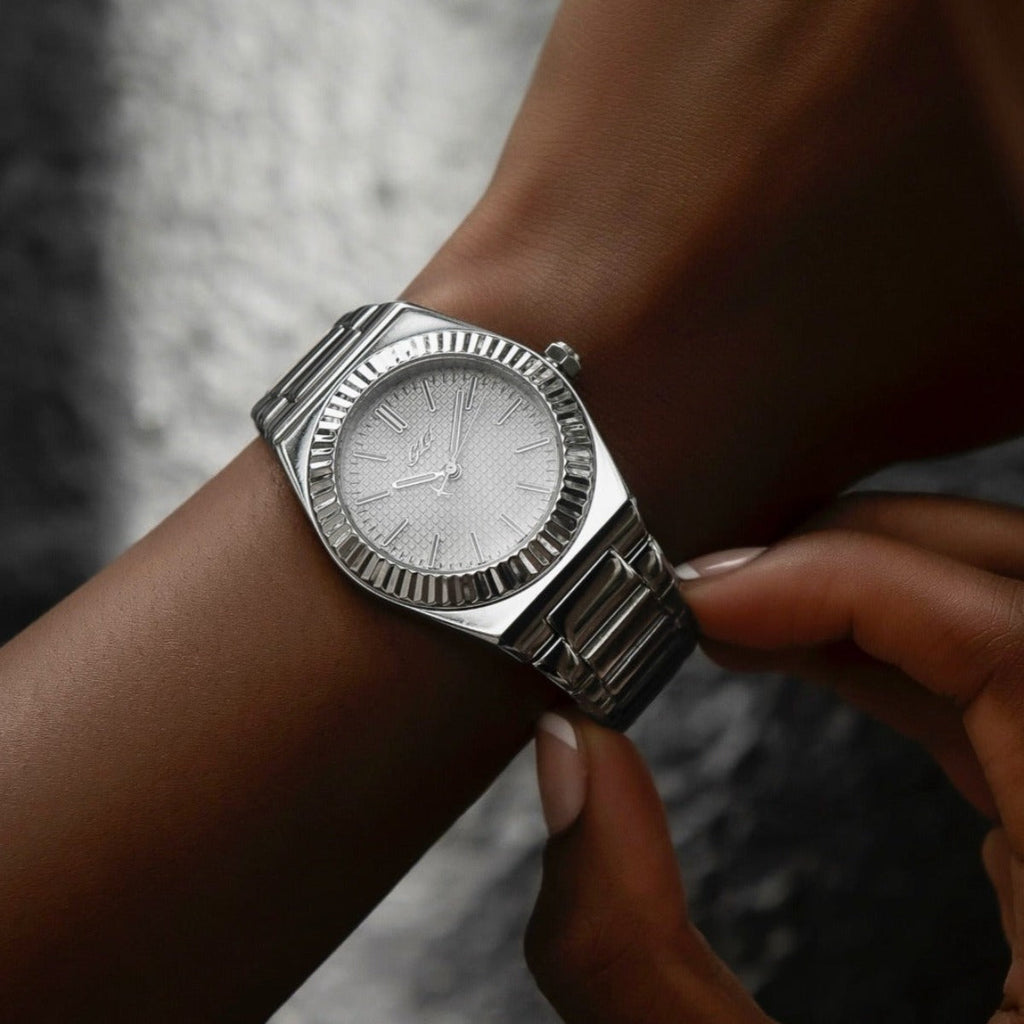 GLD Women 36MM Fluted Bezel Alpha Era in White Gold