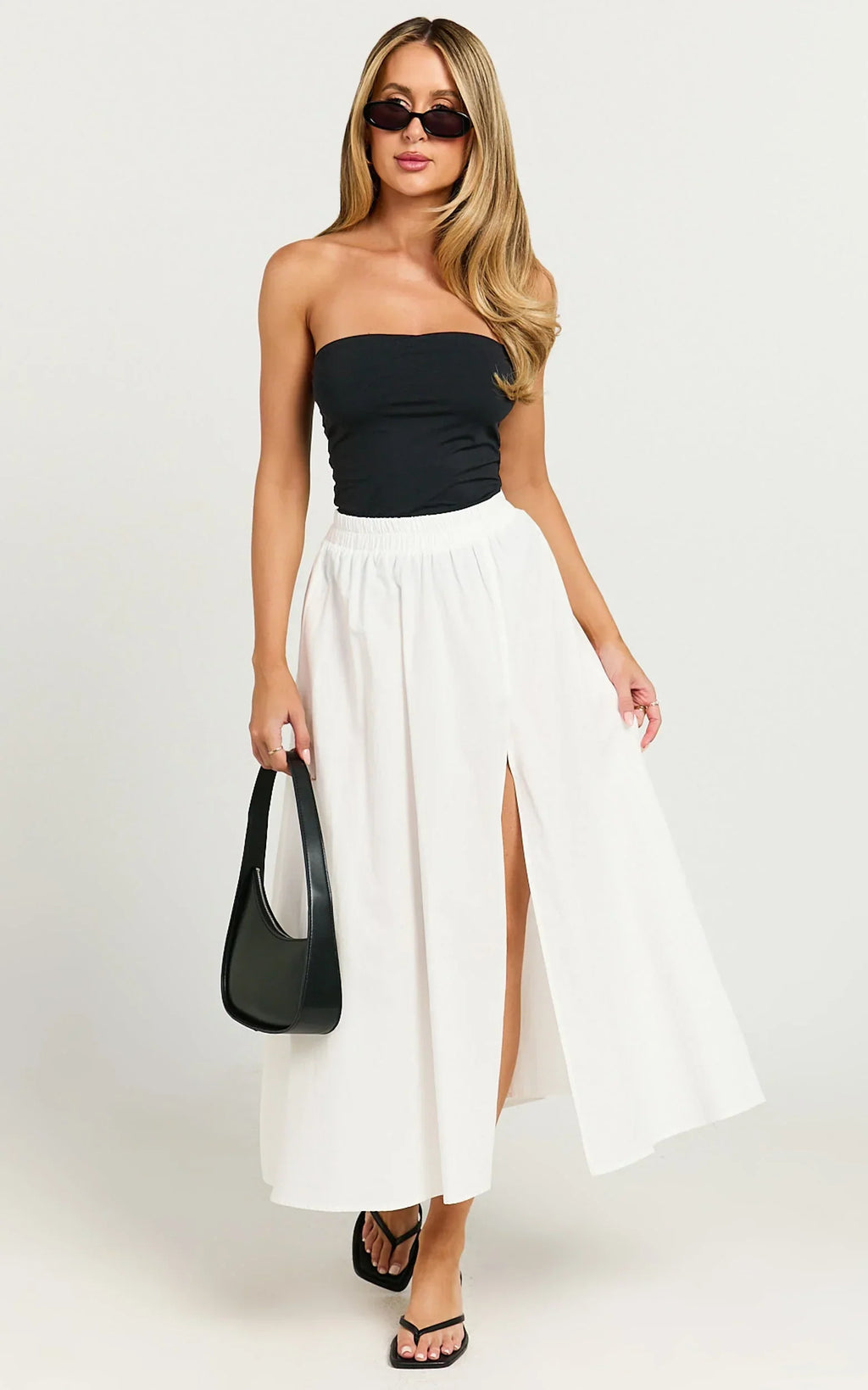 Annika Midi Skirt - Side Split A Line Skirt in Ivory
