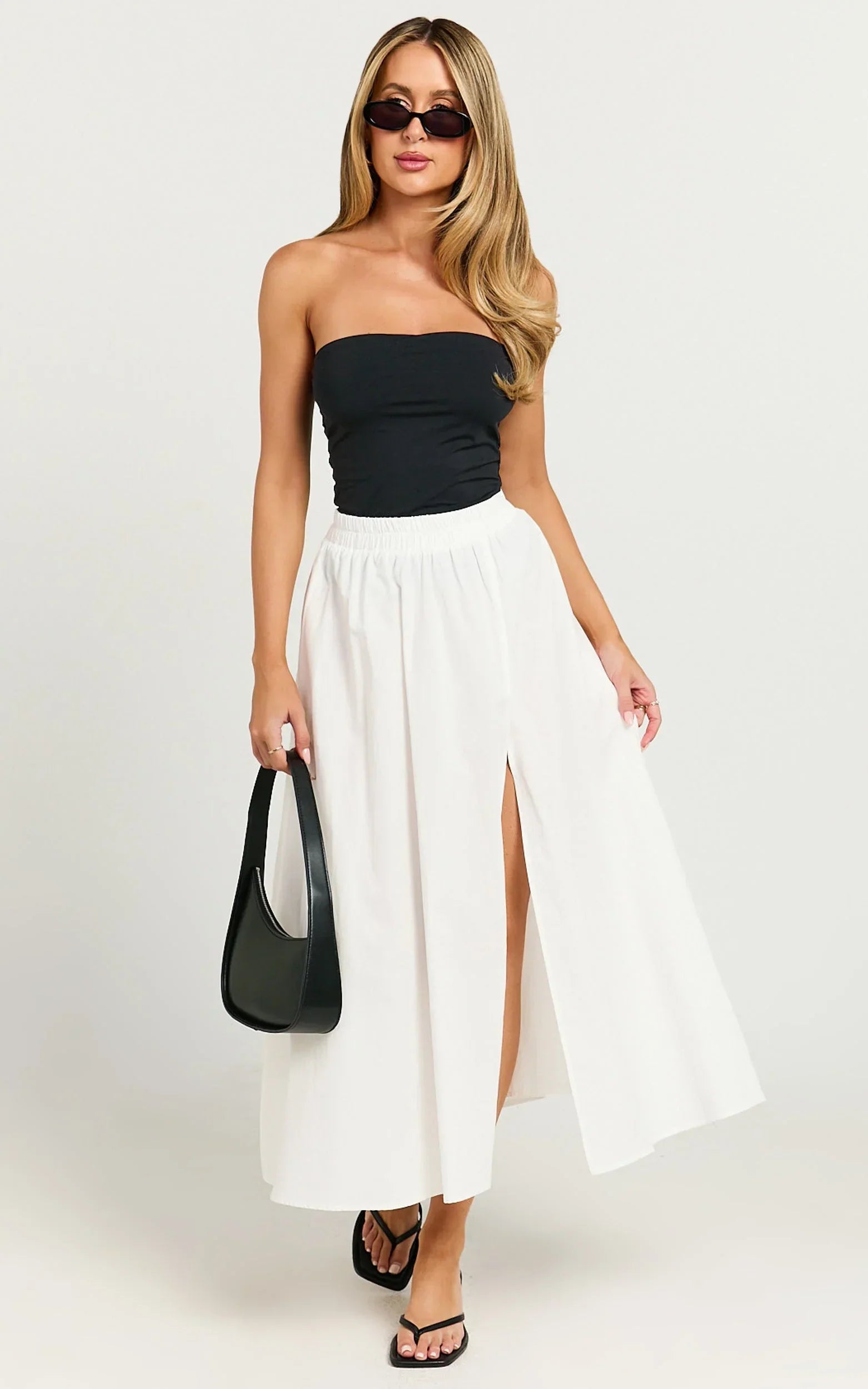 Annika Midi Skirt - Side Split A Line Skirt in Ivory