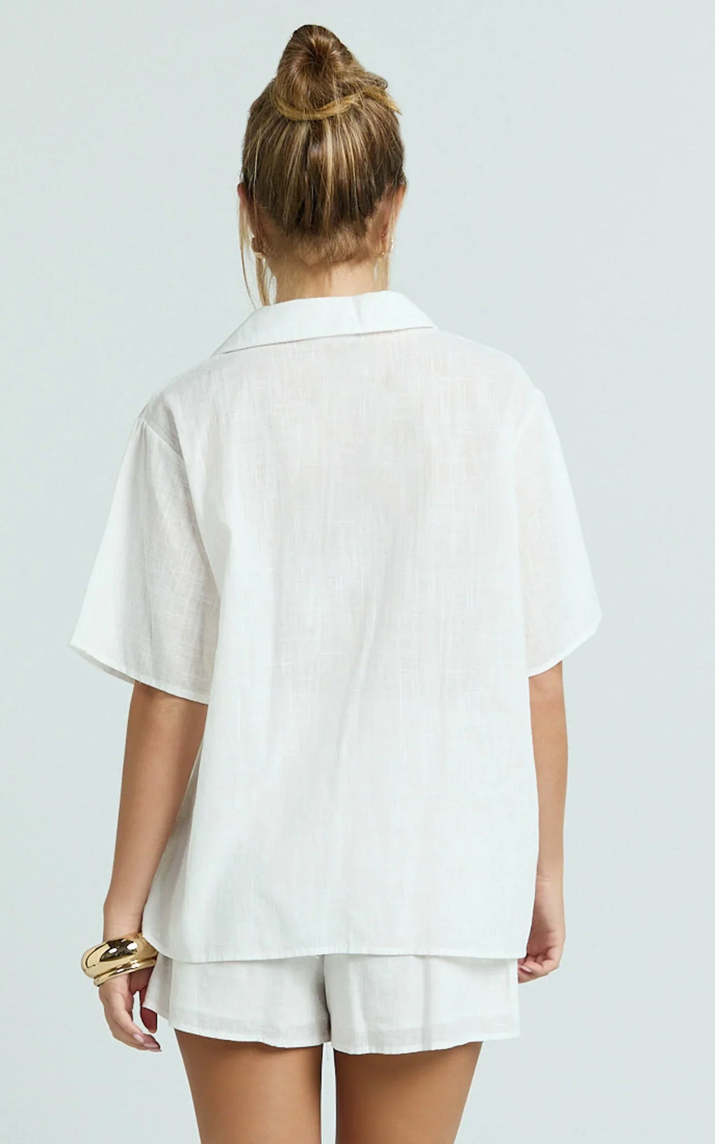 Iris Two Piece Set - Relaxed Shirt and Short Set in White