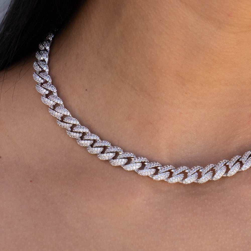 GLD PROMO - WOMEN Diamond Cuban Necklace in White Gold - 8.5mm