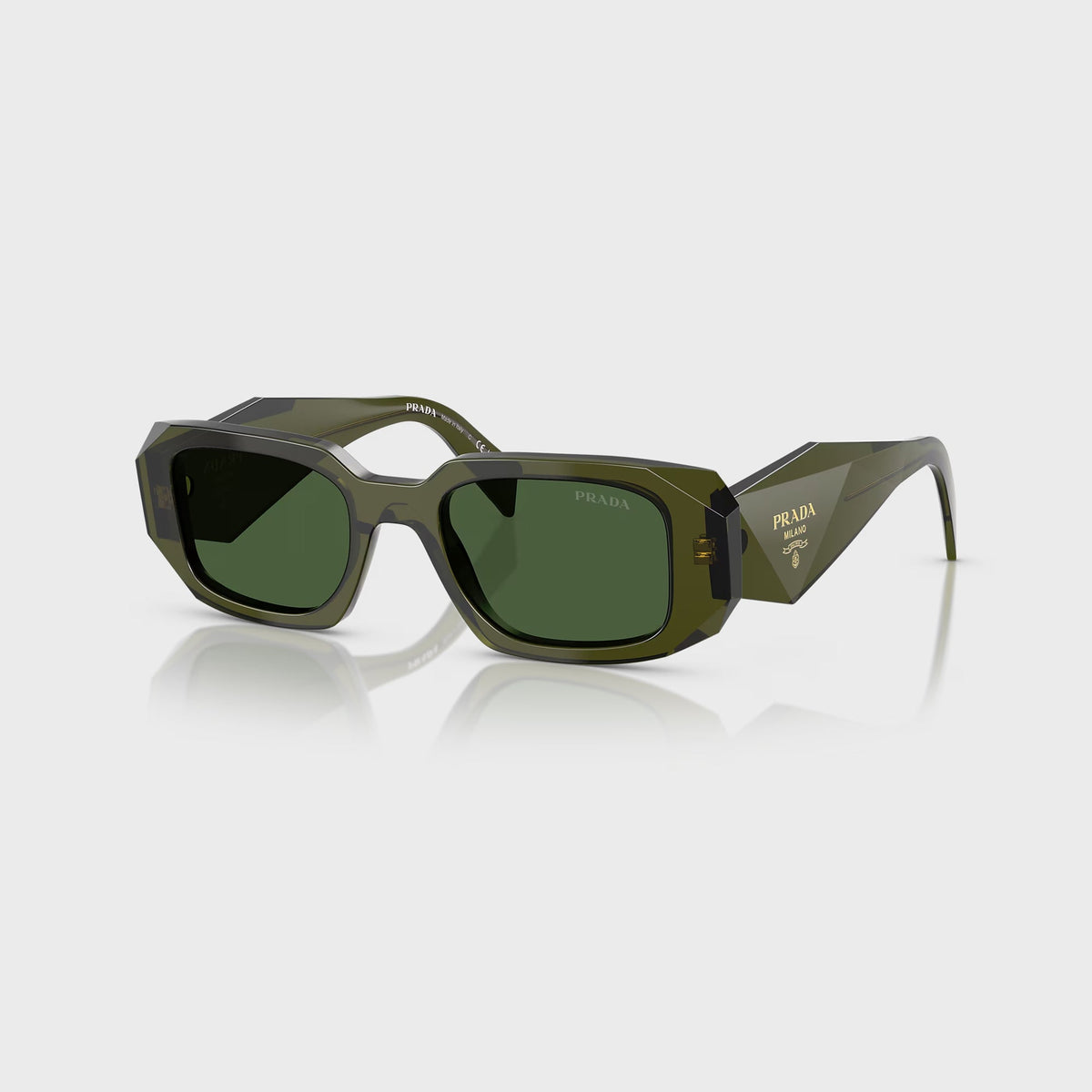 Prada Symbole PR 17WS Rectangular Sunglasses - Transparent Bottle / Dark Green