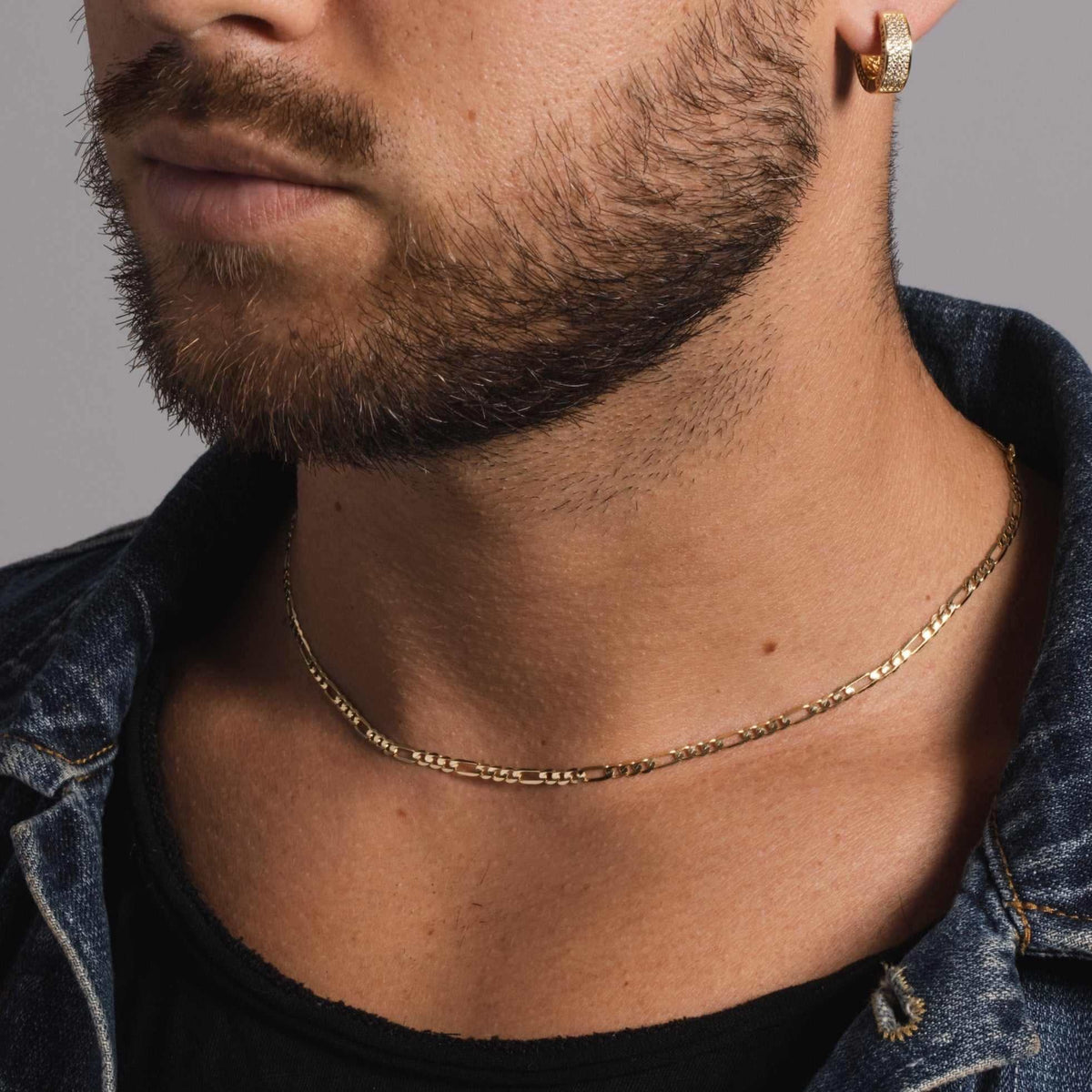 GLD Men Solid Gold Figaro Link Necklace (3mm)