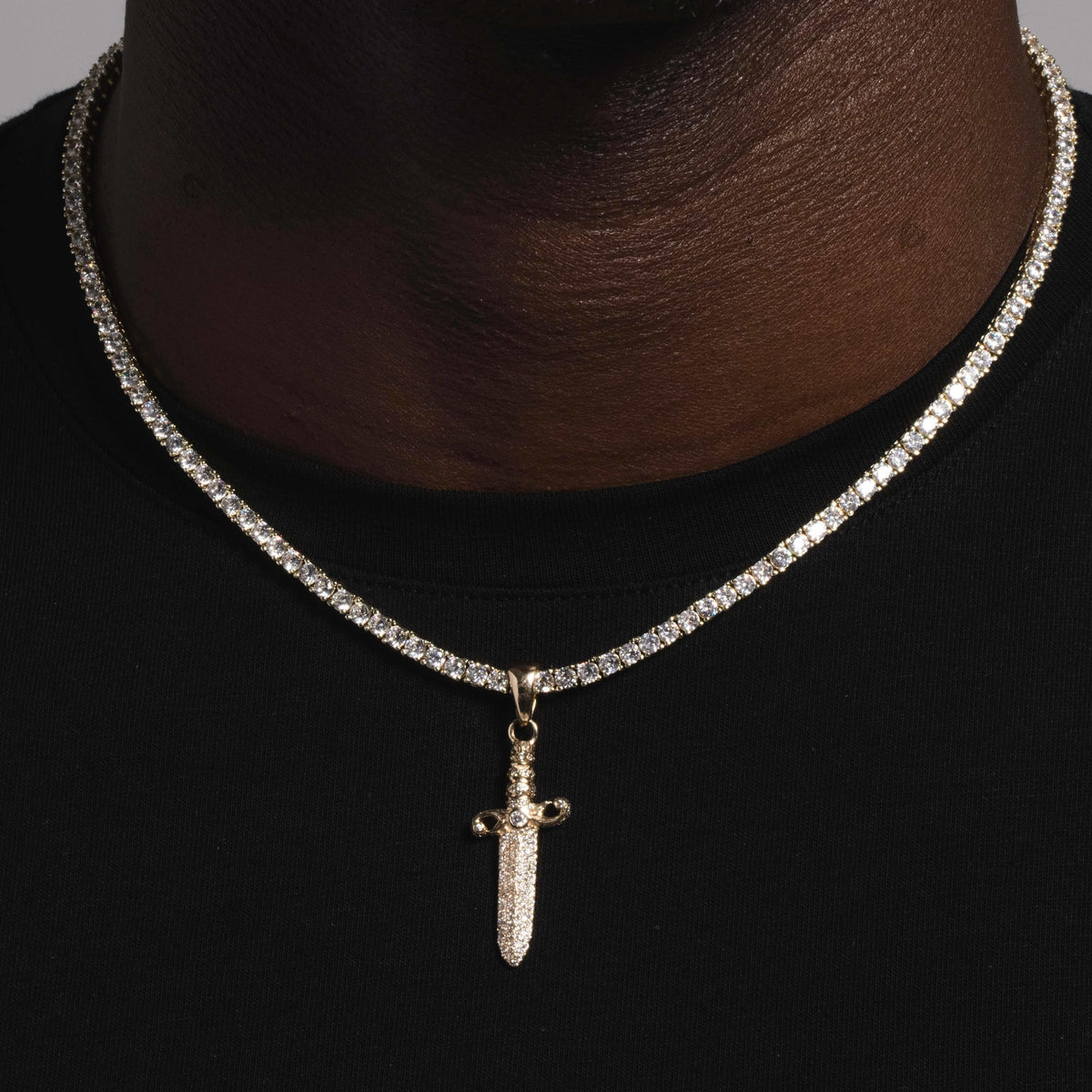 GLD Men Solid Gold Iced Knife Pendant-VS Diamonds