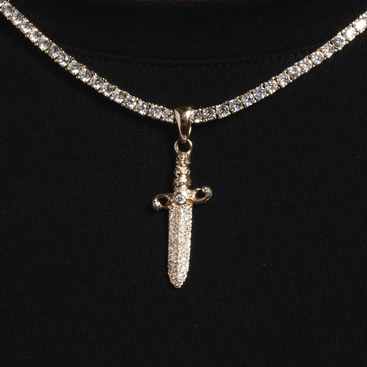 GLD Men Solid Gold Iced Knife Pendant-VS Diamonds