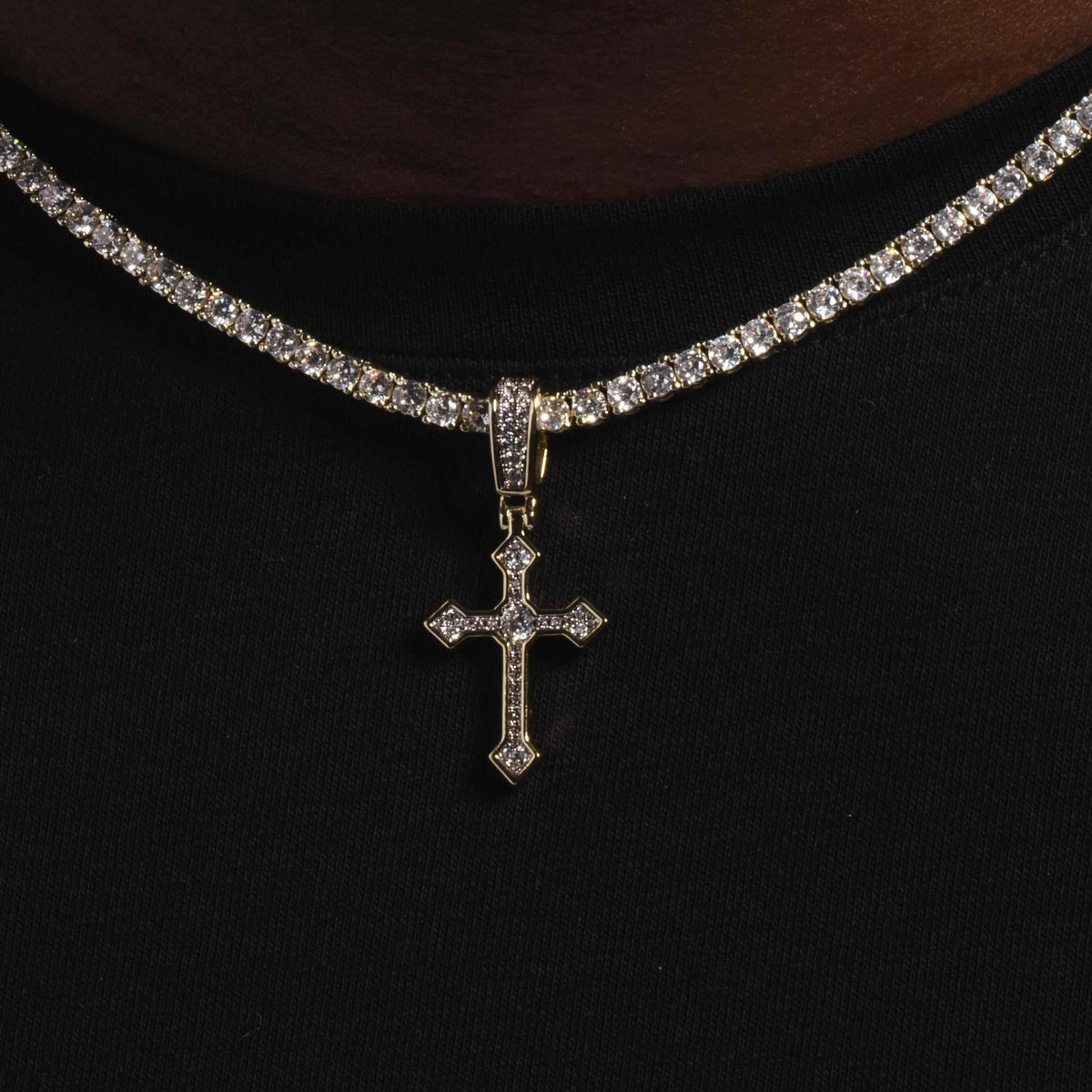 GLD Men 10k Solid Gold Celtic Cross V.1 Pendant-Si Diamonds