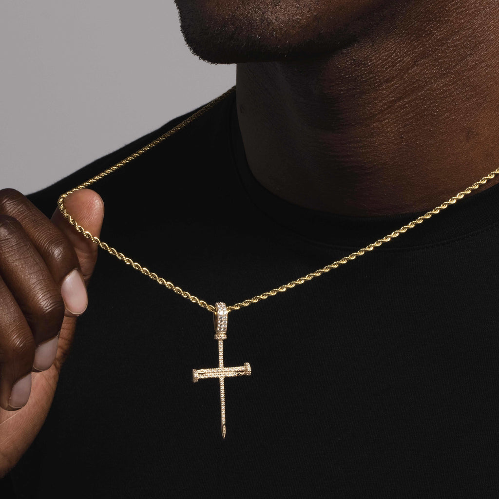 GLD Men Solid Gold Nail Cross Pendant-Si Diamonds