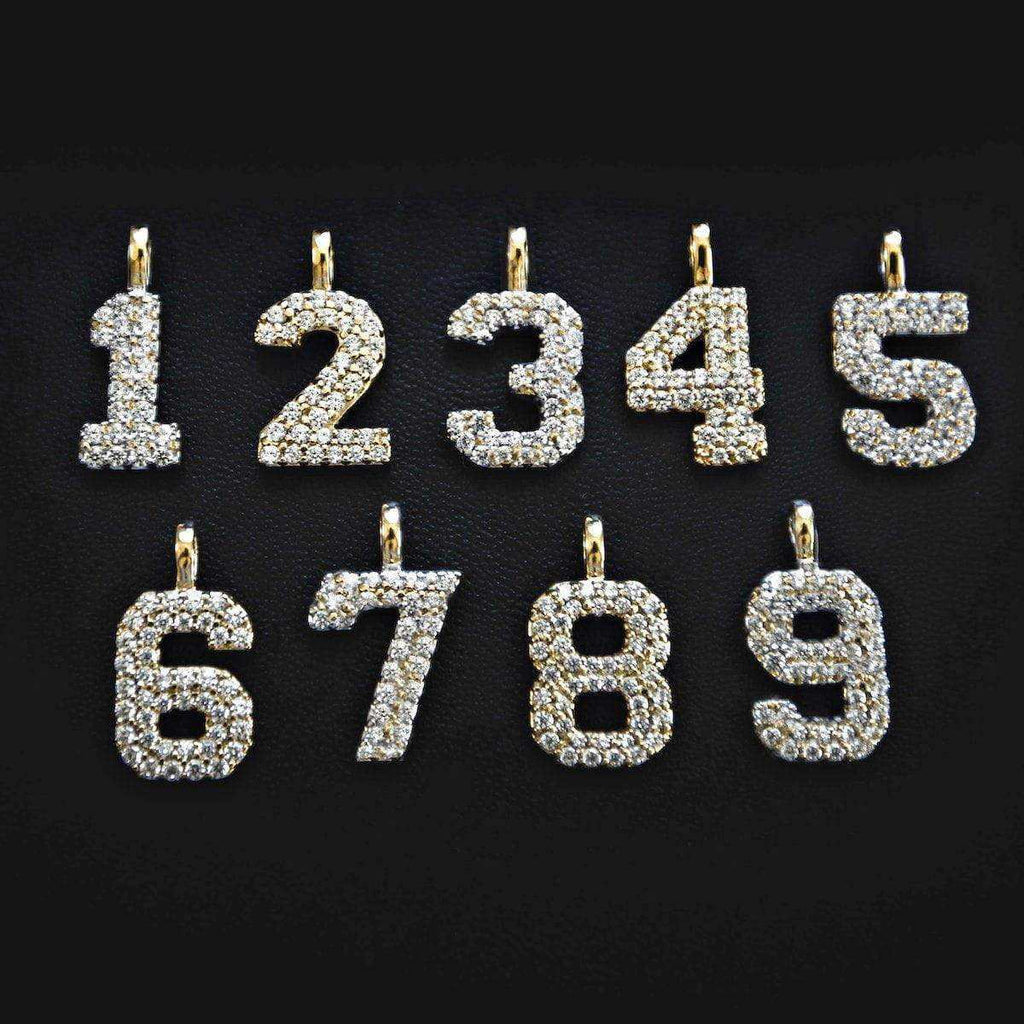 GLD Men Solid Gold Number Pendants in Yellow Gold-VS Diamonds