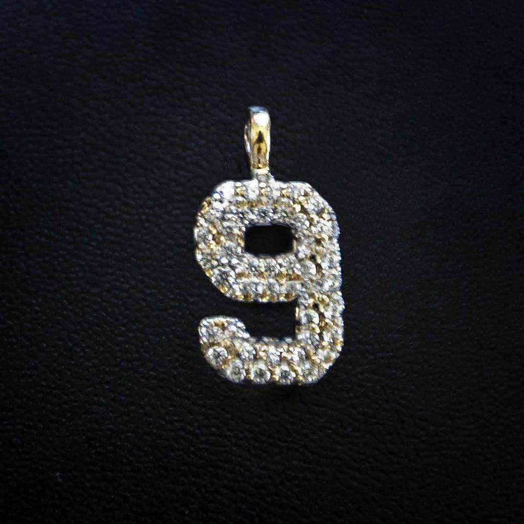 GLD Men Solid Gold Number Pendants in Yellow Gold-VS Diamonds