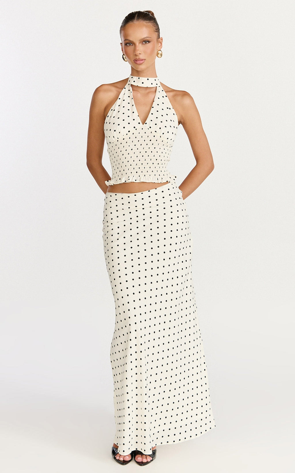 Charlotte Maxi Skirt - Polka Dot Skirt in White & Black Polka Dots