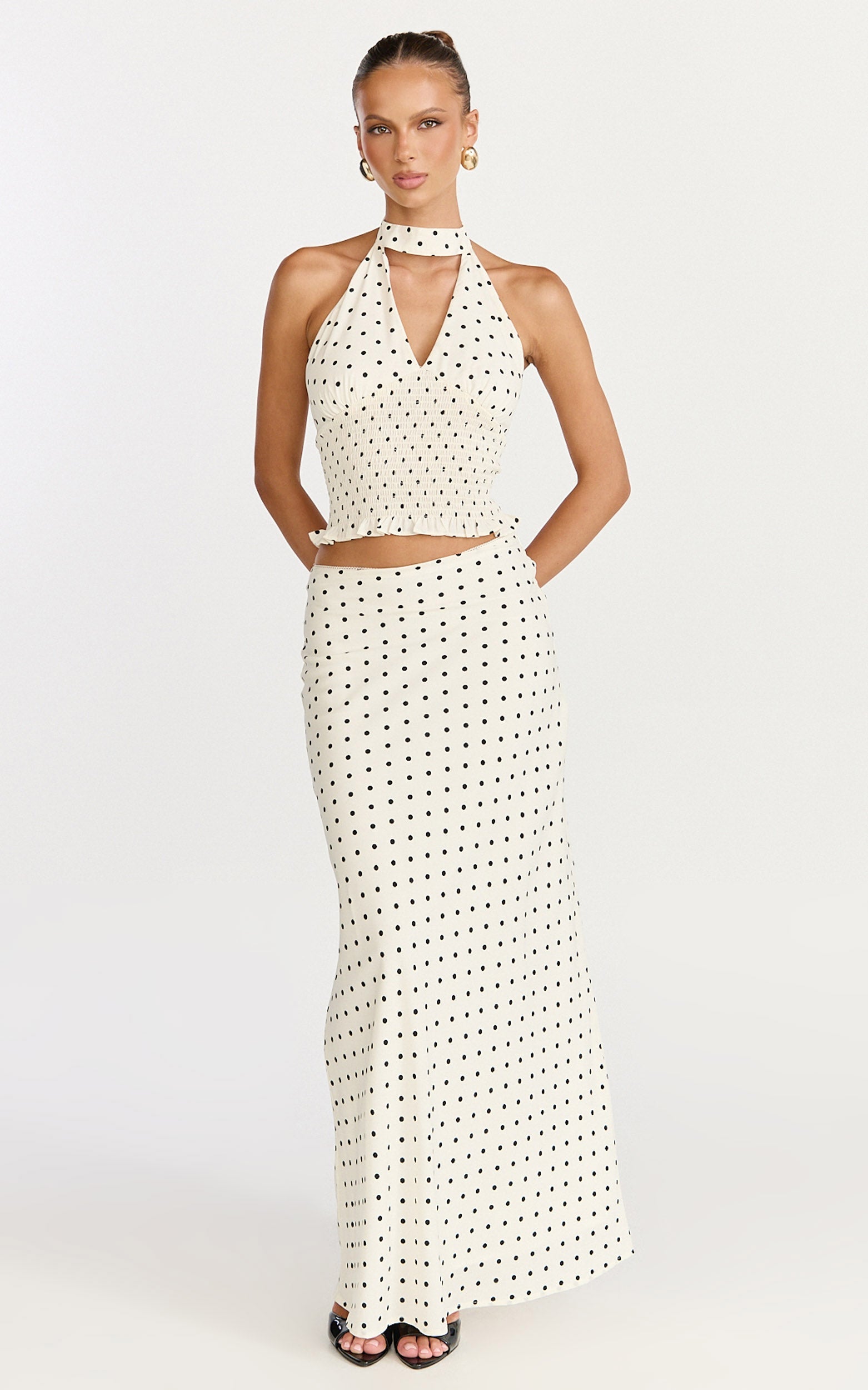 Charlotte Maxi Skirt - Polka Dot Skirt in White & Black Polka Dots