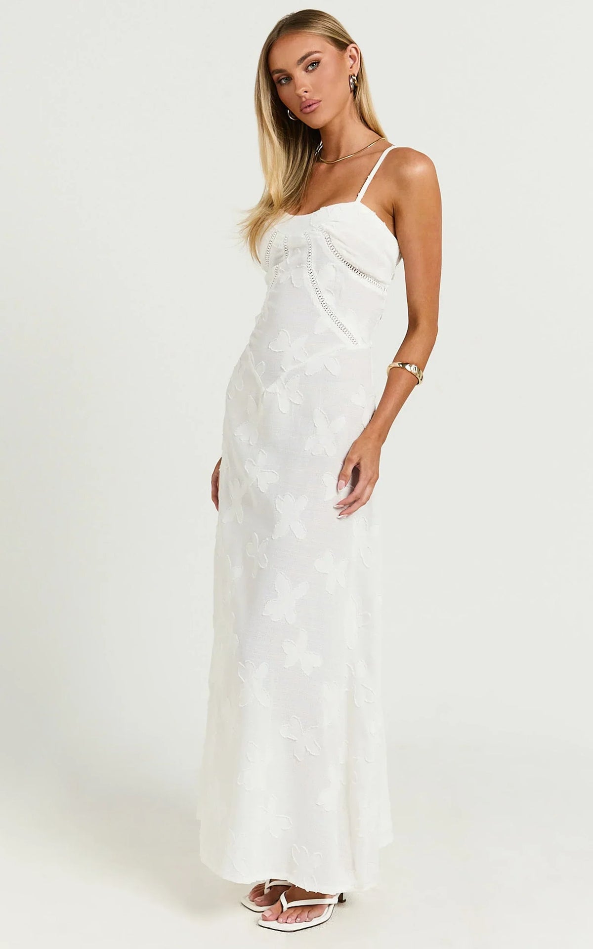 Lily Maxi Dress - Sheer Jacquard Maxi Dress in Cream