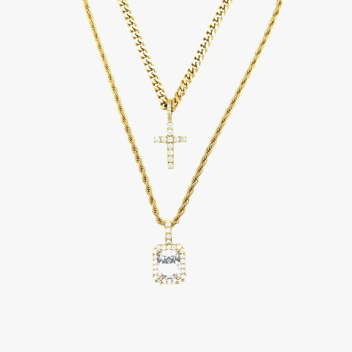 MAS - GLD Women Cross and Stone Set in Yellow Gold
