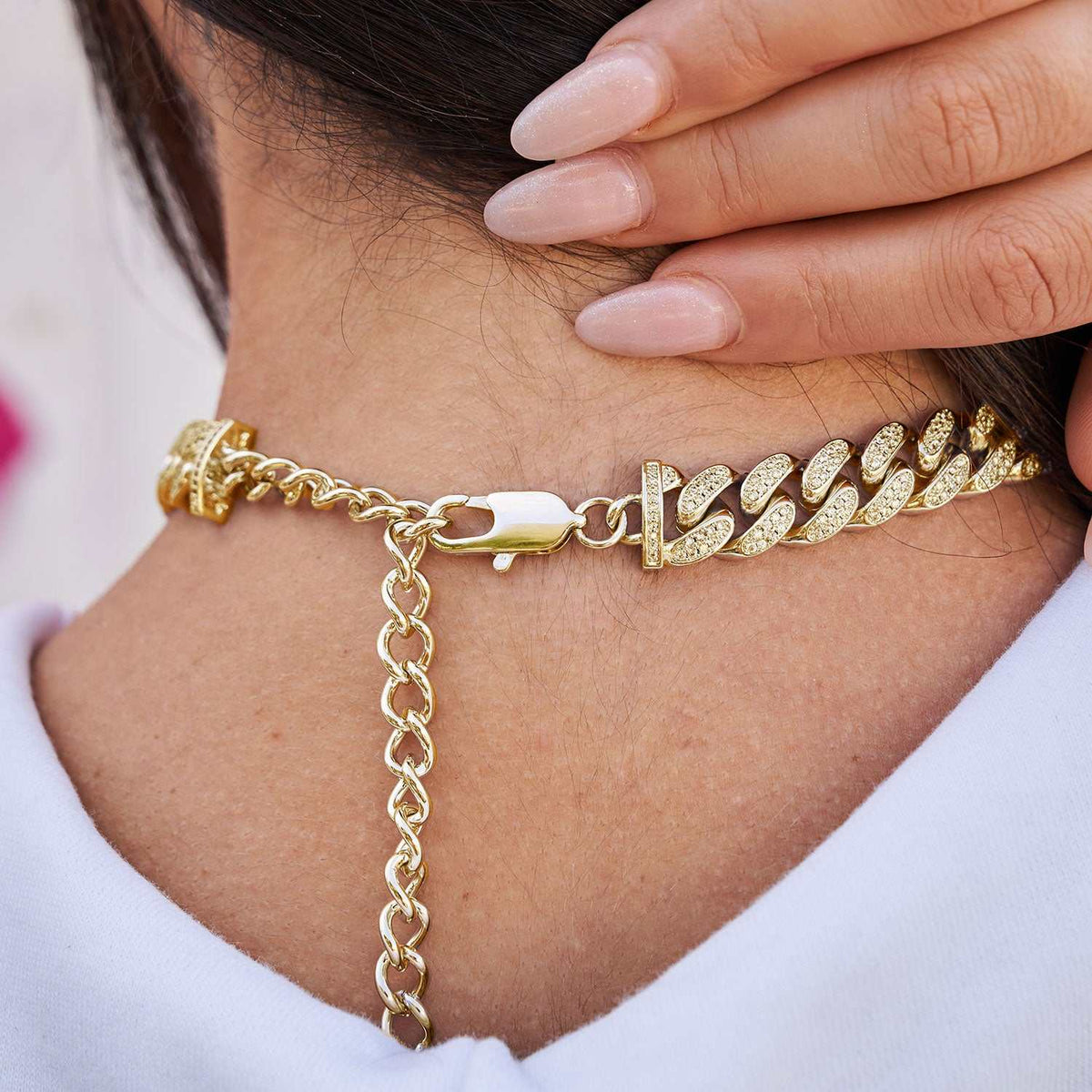 GLD Women Diamond Cuban Link Choker in Yellow Gold - 12mm
