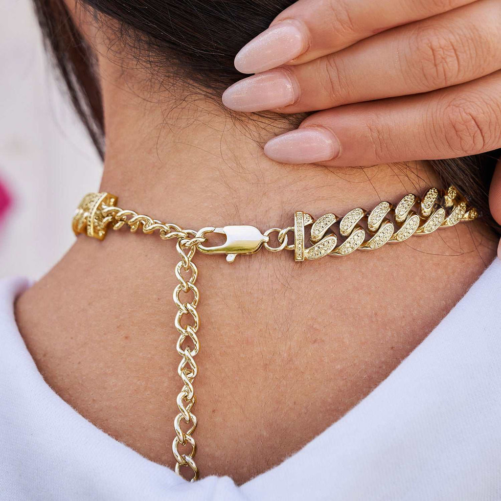 GLD Women GLD Diamond Cuban Link Choker in Yellow Gold - 12mm