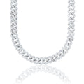 GLD Men Men's Moissanite Diamond Prong Cuban Chain in White Gold Vermeil - 12mm