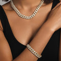 GLD Women Diamond Cuban Link Necklace + Bracelet Bundle in Yellow Gold- 12mm