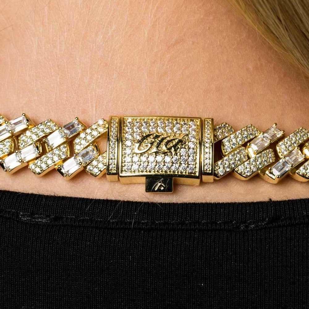 GLD PROMO - WOMEN 12mm Mixed Stone Diamond Cuban Necklace - Yellow Gold