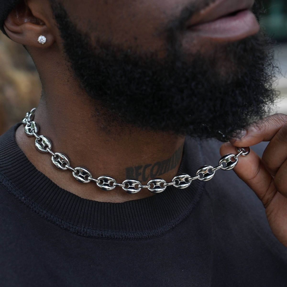 GLD Men Puffed Mariner Chain in White Gold - 12mm