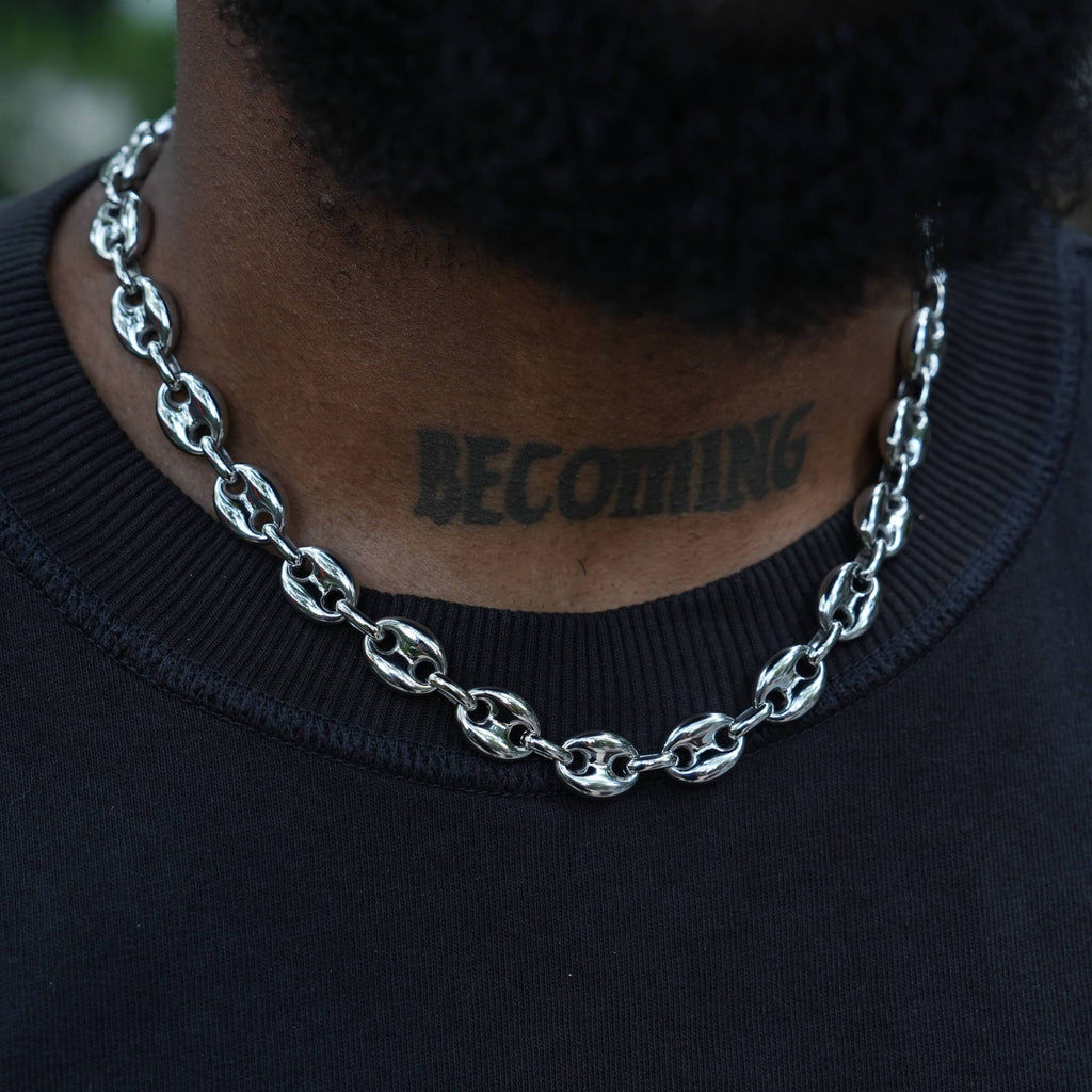 GLD Men Puffed Mariner Chain in White Gold - 12mm