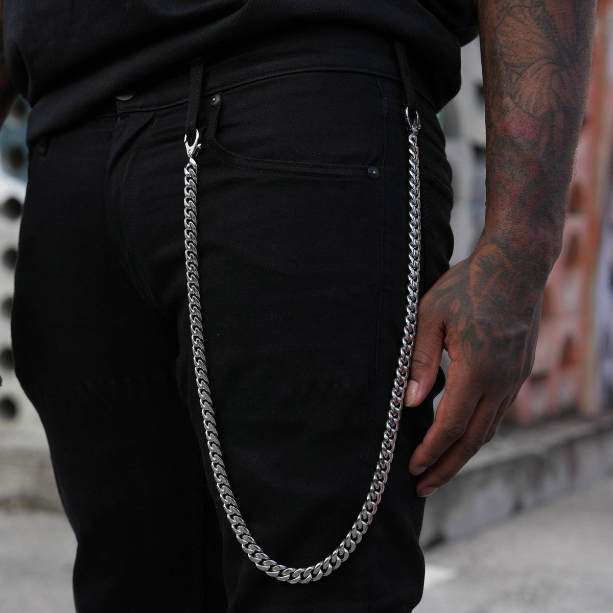 GLD Men 12MM Miami Cuban w/ 12MM Carabiner Pant Chain in White Gold