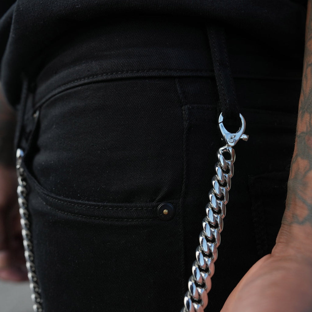 GLD Men 12MM Miami Cuban w/ 12MM Carabiner Pant Chain in White Gold