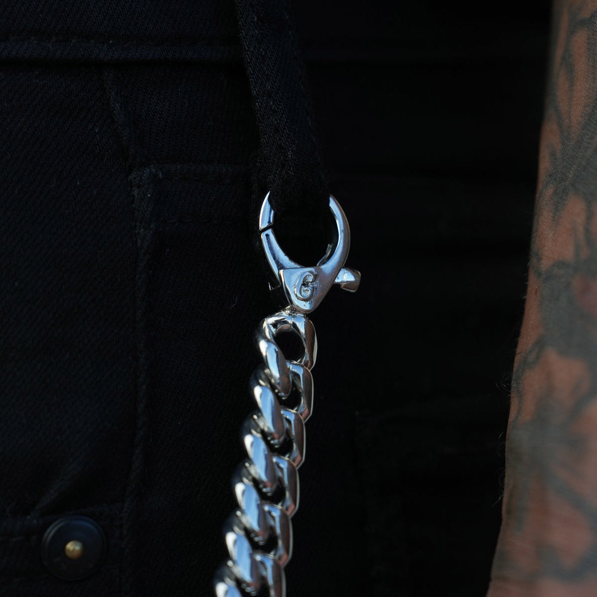 GLD Men 12MM Miami Cuban w/ 12MM Carabiner Pant Chain in White Gold
