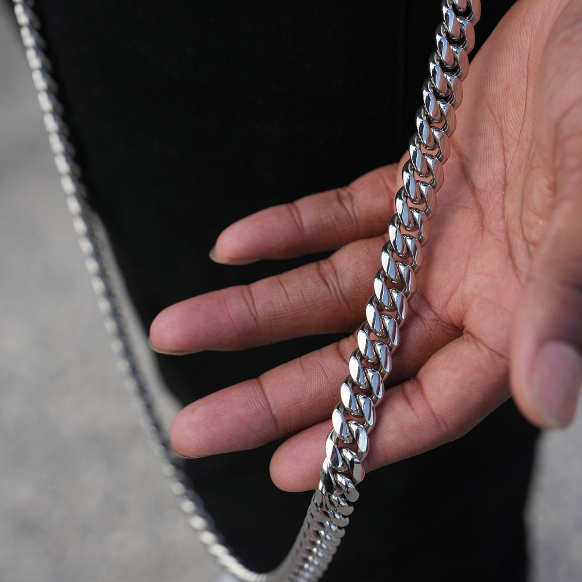 GLD Men 12MM Miami Cuban w/ 12MM Carabiner Pant Chain in White Gold