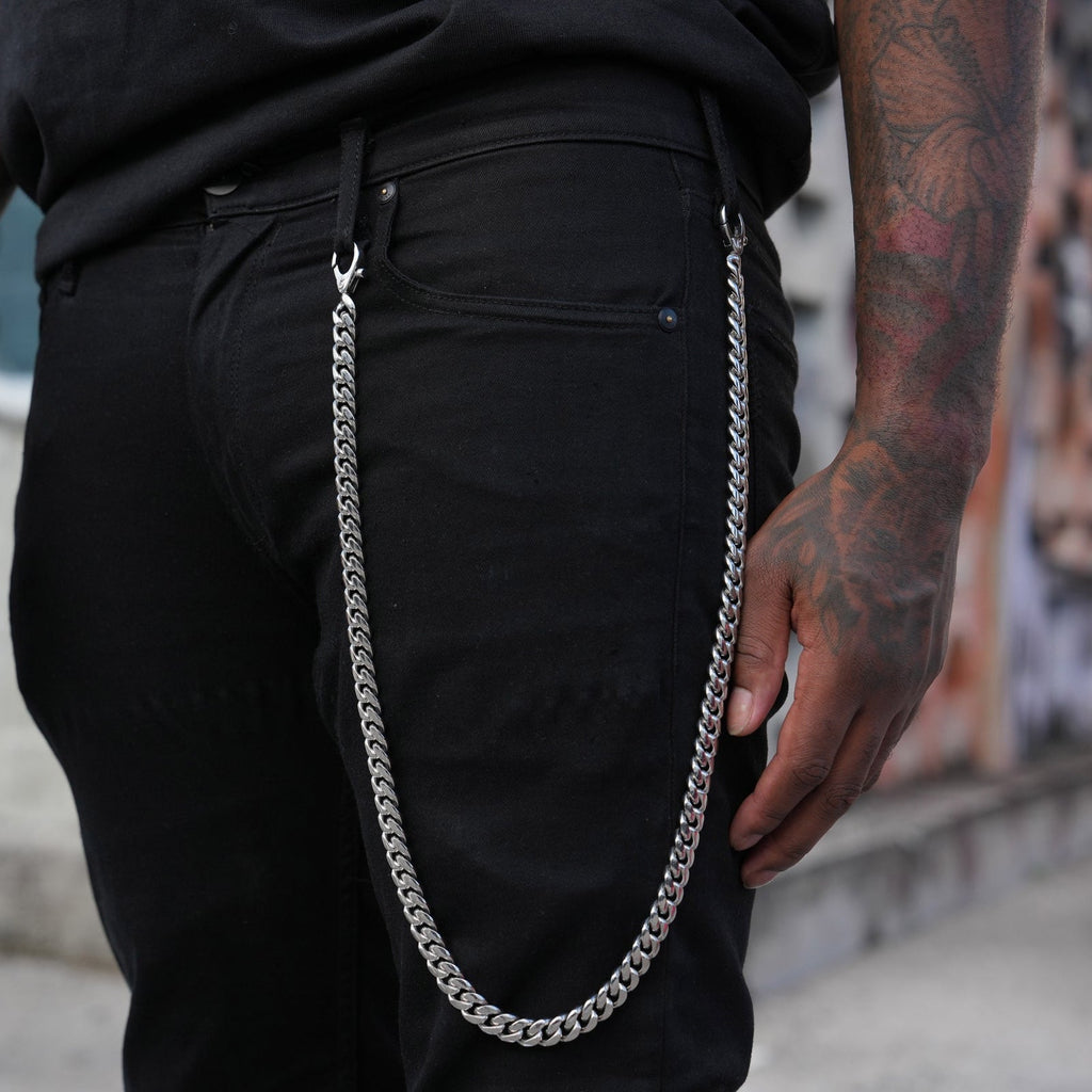 GLD Men 12MM Miami Cuban w/ 12MM Carabiner Pant Chain in White Gold