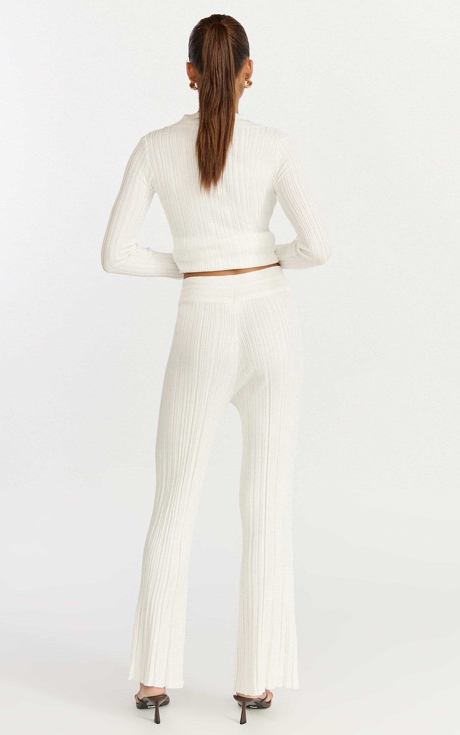 Kelsey Pants - High Drawstring Waist Knit Pants in Cream