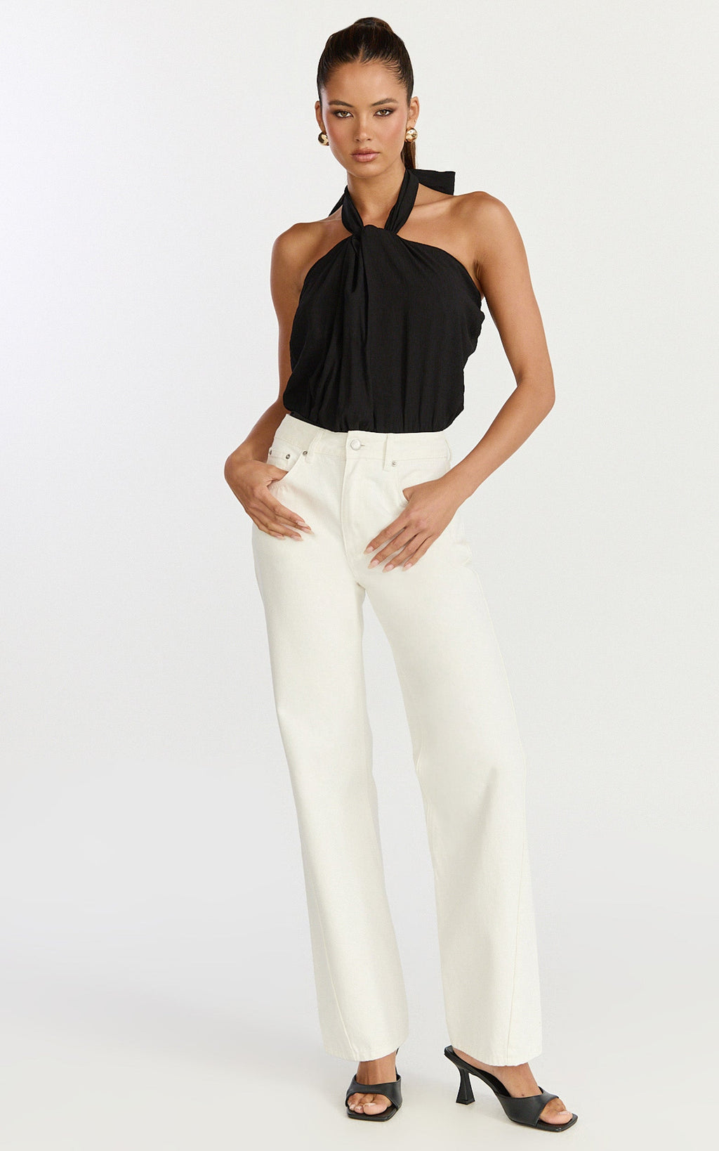 Victoria Bodysuit - Tie Knot Halter Neck Bodysuit in Black
