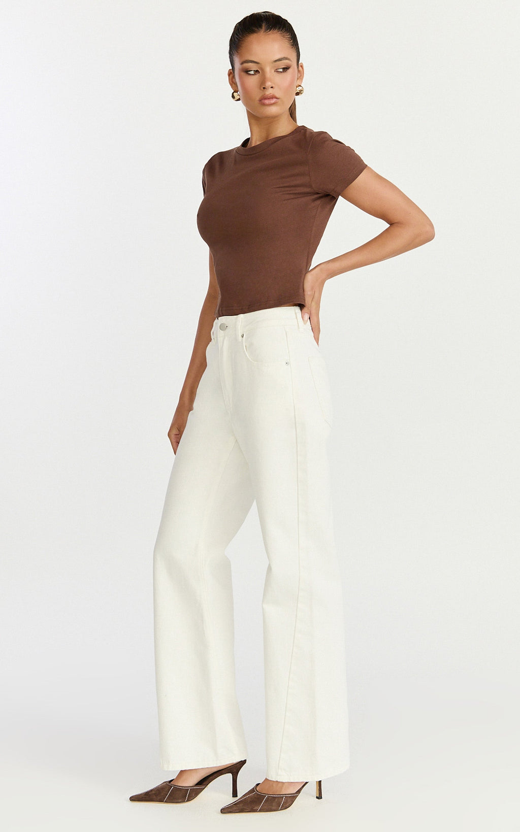 Georgina Top - Crew Neck Short Sleeve Baby Tee in Chocolate